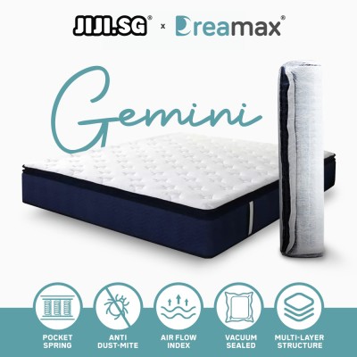 （JIJI.SG x DREAMAX）双子座弹簧床垫-10英寸/单人/单人/大号/特大号/袋装弹簧/抗菌防尘/体积大